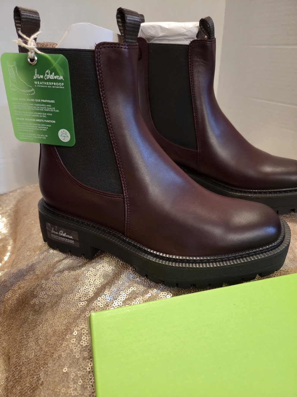 Sam Edelman Burgandy Leather Waterproof Boots